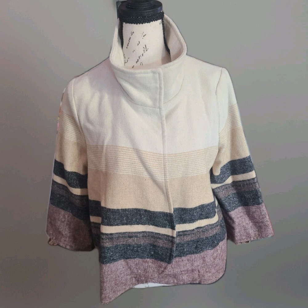 Billabong Striped Wool Blend Shawl Collar Jacket Sz S – Cozy Surf Style - Picture 2 of 8
